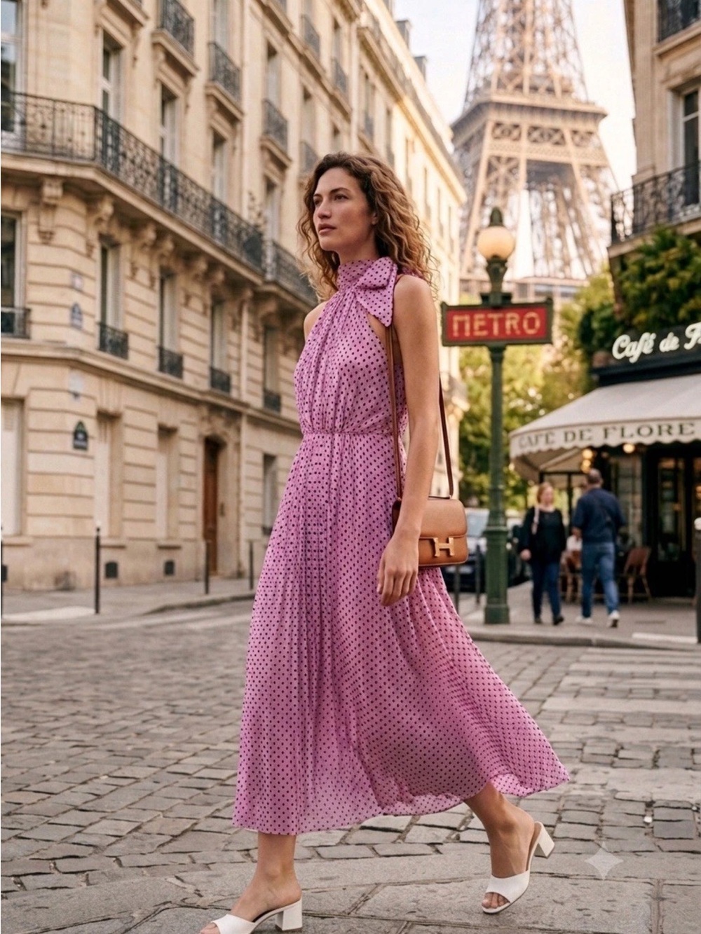 ZARA POLKA DOT BOW MIDI DRESS